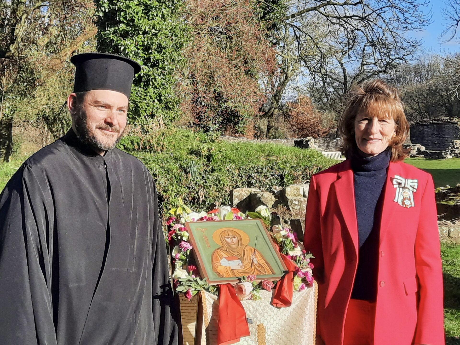 Fr Panteleimon with His Majesty's Lord Lieutenant on Pilgrimage to Wenlock Priory, 2023